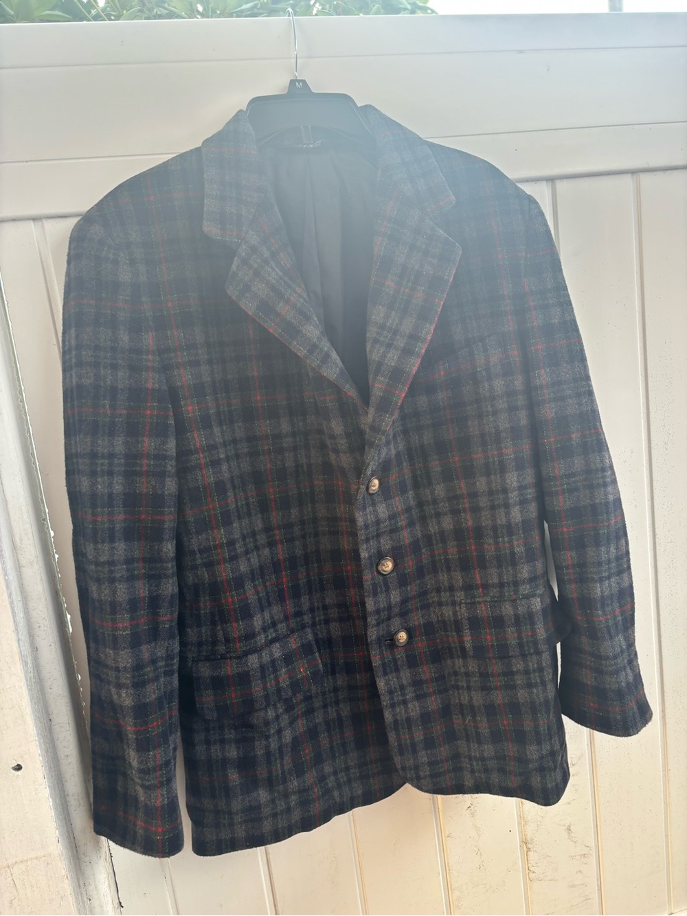 VTG Wool Nylon GAP Men's Navy, Gray & Red Plaid Sport Coat